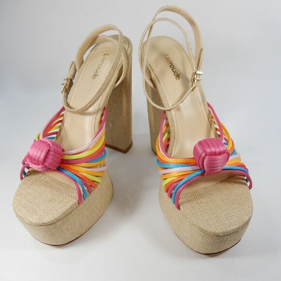 Larroude Valerie Knotted Satin Platform Sandals Sz 8.5 Multi 140MM Heel NEW $330 - Picture 16 of 16